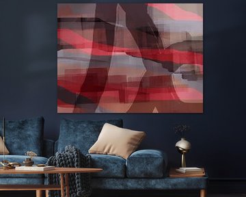 Modern abstract art. Landscape in taupe, neon pink and terra I by Dina Dankers
