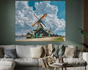 Windmills Zaanse Schans, De Kat, Bonte Hen, Jonge Schaap, De Zoeker, Zaandam, Noord-Holland, , Nethe by Rene van der Meer