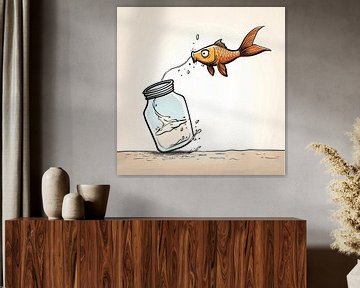 Fisch trinkt aus einem Strohhalm | Cartoon von Karina Brouwer