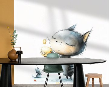 Cat enjoys a hamburger | Illustration by Karina Brouwer
