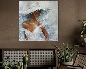 Femme en robe blanche et chapeau abstrait sur TheXclusive Art