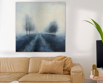 Mistige landweg semi abstract blauw van TheXclusive Art