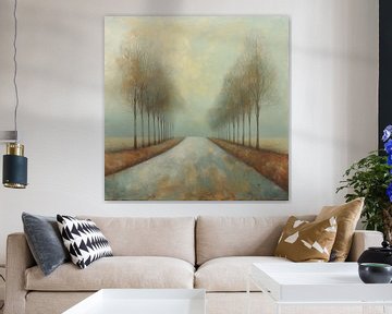 Mistige landweg semi abstract bruin van TheXclusive Art