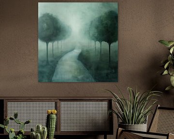 Foggy country road semi abstract green by TheXclusive Art