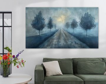 Route de campagne brumeuse panorama bleu semi abstrait sur TheXclusive Art