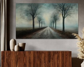 Route de campagne brumeuse semi abstraite panorama sombre sur TheXclusive Art