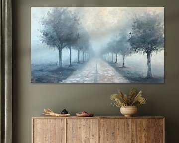 Foggy country road semi abstract white panorama by TheXclusive Art