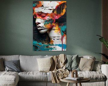 Een uniek en speels abstract en kleurrijk portret van Digitale Schilderijen