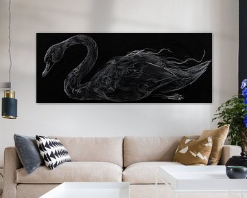 Peinture du cygne noir et blanc sur Caprices d'Art