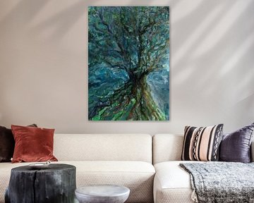 Malerei Baum, Abstrakter Baum im Sturm von Iris Carmen