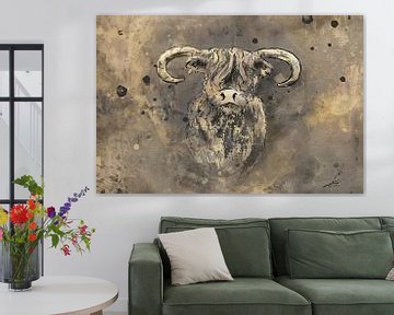 Hotel chic - golden brown painting Scottish highlander by Emiel de Lange