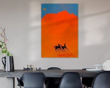 Lopen met zwart paard van Gapran Art