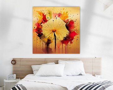 Abstract aquarel van een  dandelion/uitgebloeide paardenbloem van Studio Pieternel