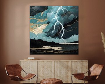 Stormy Sky with Golden Lightning Bolt by Anouk Maria