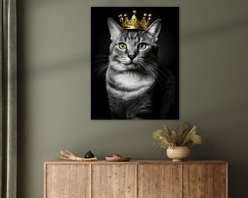 Cat in black and white with a golden crown by John van den Heuvel