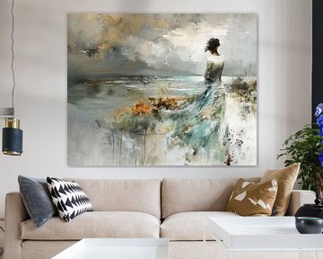 Vrouwen Schilderij Zee | Serenity by the Seashore van Blikvanger Schilderijen