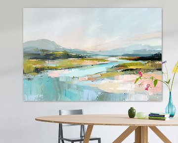 Abstract landscape in pastel colours by Japandi Art Studio