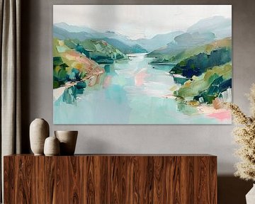 Abstract landscape in pastel colours by Japandi Art Studio