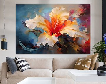 Olieverfschilderij van een kleurrijke bloem met dynamische penseelstreken, kunstontwerp van Animaflora PicsStock