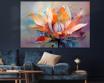 Ölgemälde einer bunten Blume mit dynamischen Pinselstrichen, Kunstdesign von Animaflora PicsStock