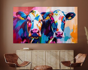 2 vaches dans un panorama artistique en couleur sur TheXclusive Art