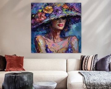 Verleidelijke vrouw in bloemenhoed Abstract expressionisme kleurrijk van TheXclusive Art