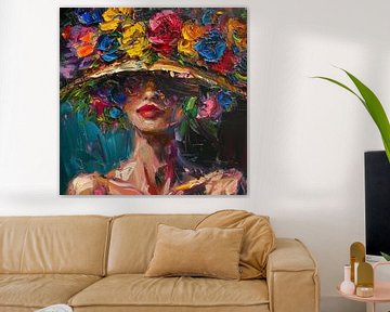 Femme séduisante avec un chapeau fleuri Expressionnisme abstrait sur TheXclusive Art