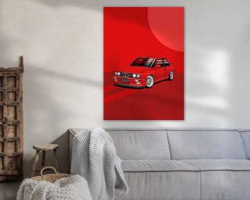 Kunstauto BMW E30 M3 rood van D.Crativeart