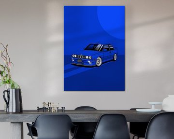 Kunstauto BMW E30 M3 blauw van D.Crativeart