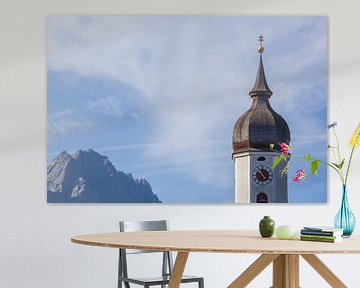 St Martin's parish church, Wetterstein mountains with Zugspitze massif by Torsten Krüger