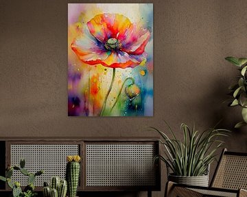 Zomers schilderij: Grote Klaproos met knop van Studio Pieternel