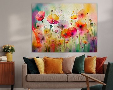 Abstraktes Aquarell von Mohnblumen am Straßenrand von Studio Pieternel