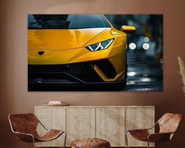 Gele Lamborghini portret panorama van Vladimir Komsikov