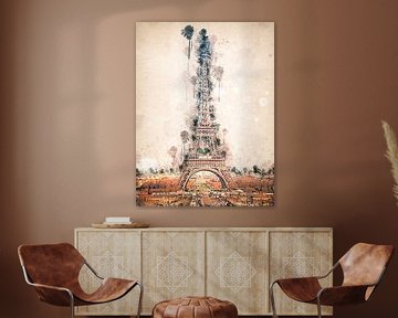 Rough sketch drawing of the Eiffel Tower in Paris by John van den Heuvel