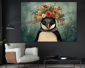 Schilderij Pinguïn Portret van Abstract Schilderij
