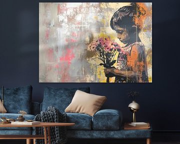 Banksy Stijl met Bloemen