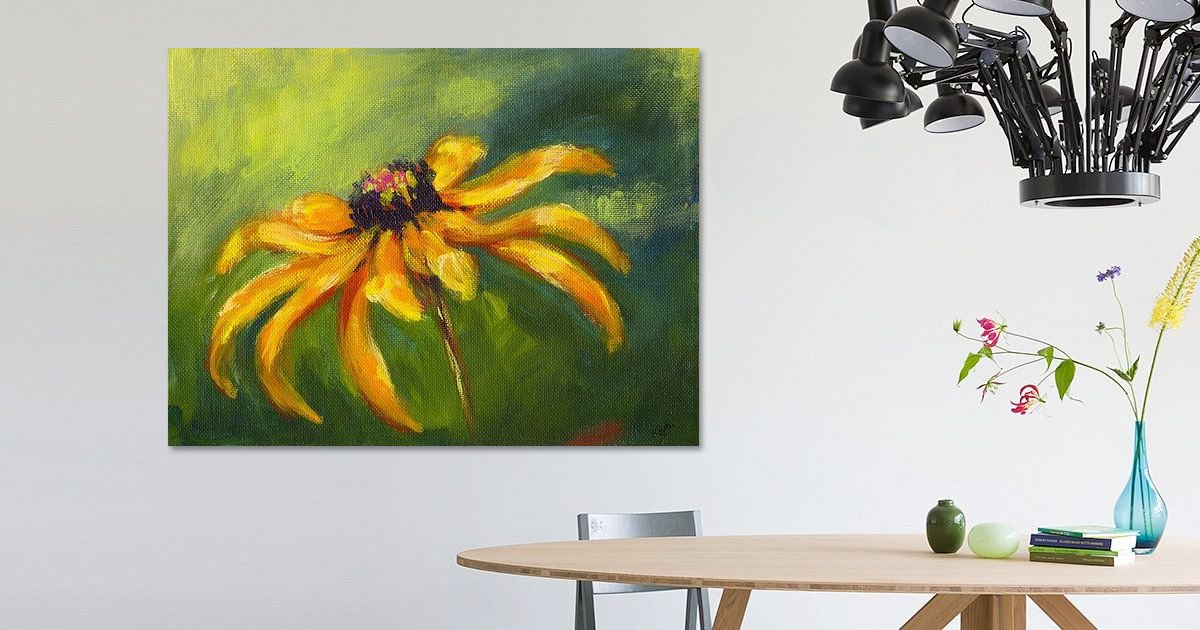 Gelbe Rudbeckia Acrylgemälde von Karen Kaspar auf ArtFrame, Leinwand, Poster und mehr | Art Heroes