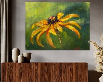 Gele Rudbeckia acrylschilderij van Karen Kaspar