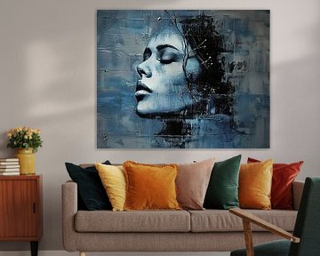 Vrouwenportret | Serene Blue Elegance van Kunst Kriebels