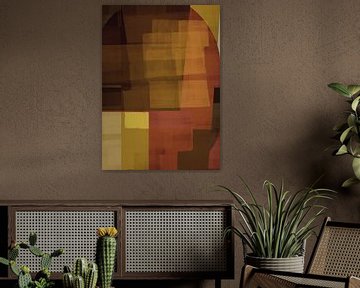 Moderne abstracte vormen in warm donkerrood, bruin, terra, geel. van Dina Dankers