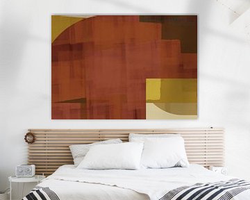 Modern abstract shapes in chocolate brown, dark brown and yellow by Dina Dankers