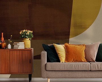 Moderne abstrakte Formen in Braun, Ocker und Beige.
