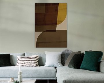 Moderne abstracte vormen in bruin, oker en beige.