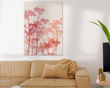 Abstract botanical art. Flowers in coral and pink. by Dina Dankers