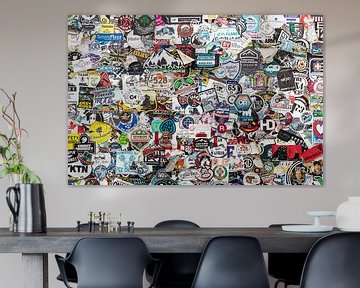 Sign with hundreds of stickers of America by Inge van den Brande