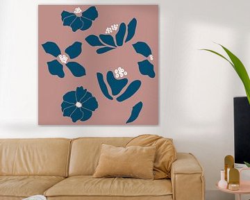 Flower market. Modern botanical art in dark blue, white, dark beige by Dina Dankers