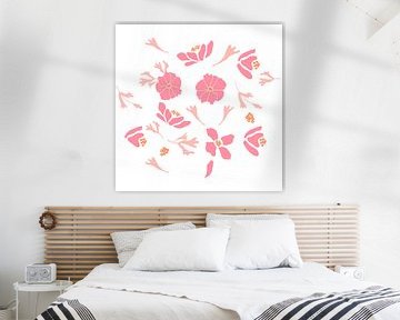 Flower market. Modern botanical art in pink and ocher by Dina Dankers