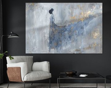 Elegant abstract portret in blauw en goud van Japandi Art Studio