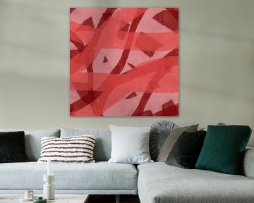 Art abstrait moderne. Coups de pinceau en rouge, rose, terra. sur Dina Dankers