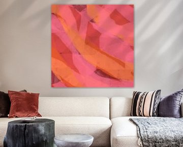 Modern abstract art. Brush strokes in bright pink, terra, orange, wine red. by Dina Dankers
